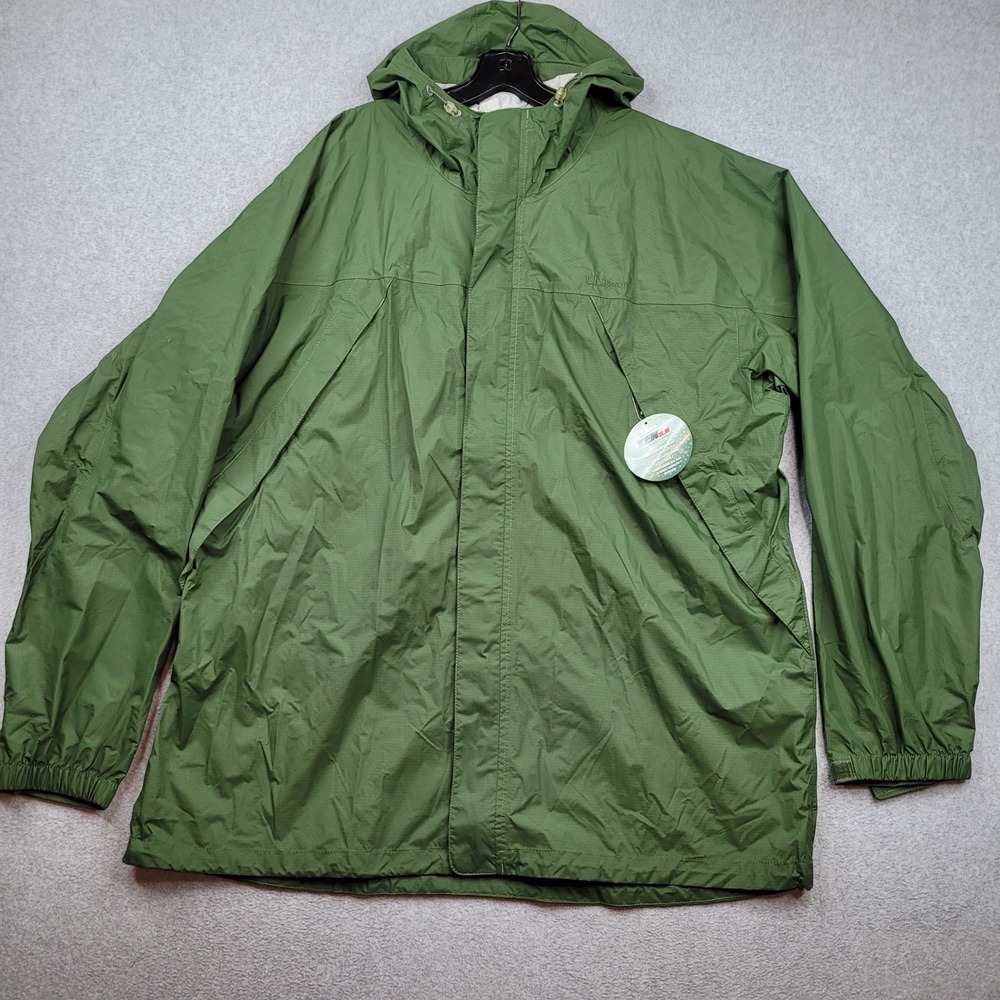 L.L.Bean Rain Jacket Mens XXL Tall Green TEK 2.5 Waterproof Hooded Ripstop